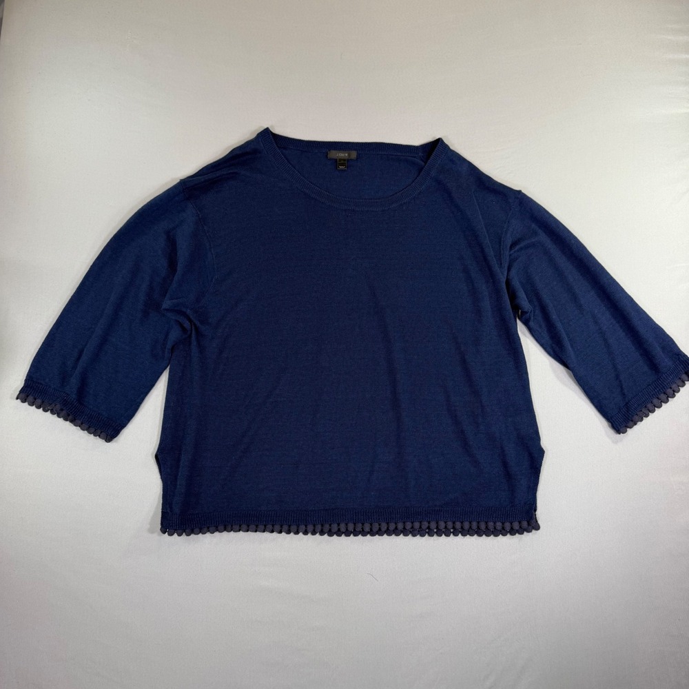 J.Crew 100% Linen Sweater Womens XL 3/4 Sleeve Quiet Luxury Nautical Caostal